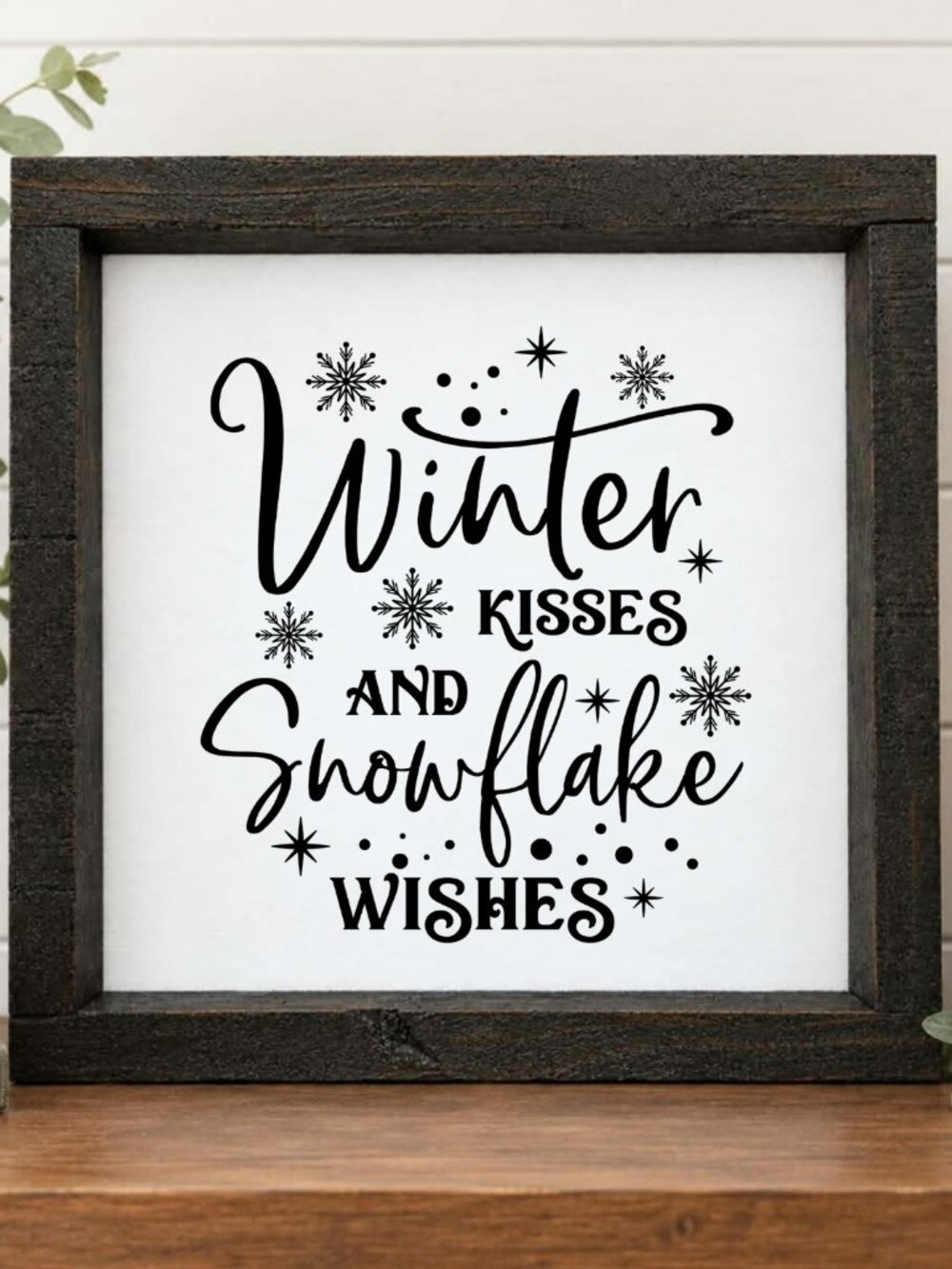 Winter Kisses and Snowflake Wishes wood & canvas sign